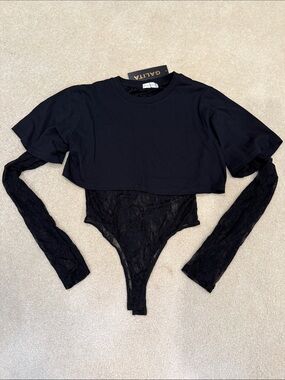Galita Black Lace Layered Bodysuit with Cropped Tee - Galita